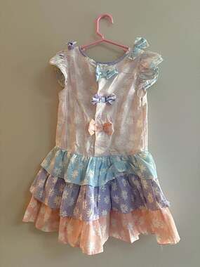 Vintage Color Kids Pastel Tiered Floral Daisy Ruffle Dress with Back Bows